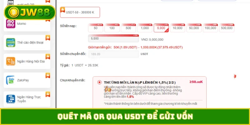 Quét mã QR qua USDT để gửi vốn